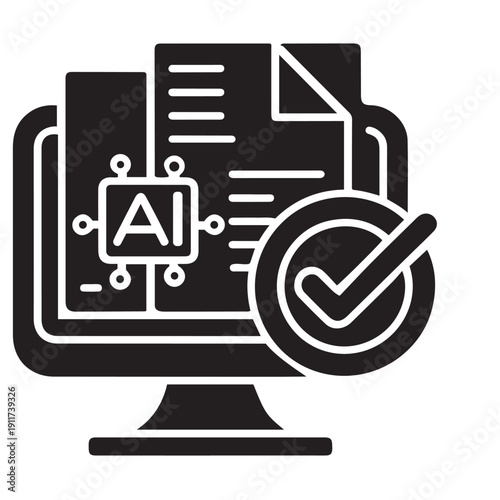AI Technology Verification: Computer Screen Displaying AI Chip and Approved Document.