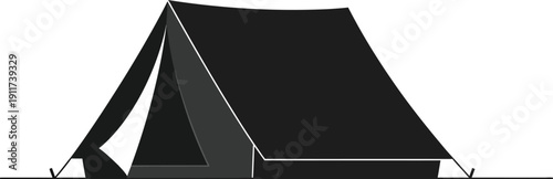 Black tent illustration on canvas board minimal flat vector top view scene