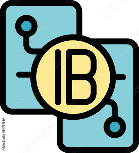 Ib logo connecting two devices, representing integration, blockchain technology, and financial transactions