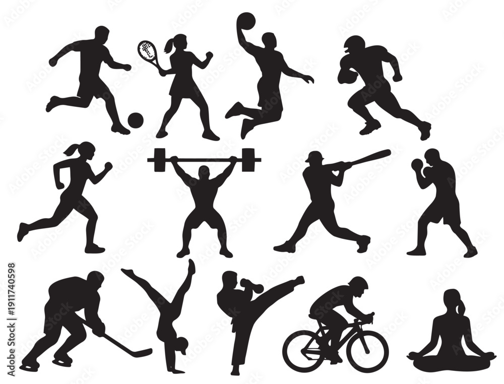 Fototapeta premium Sports and Fitness People Silhouettes Set