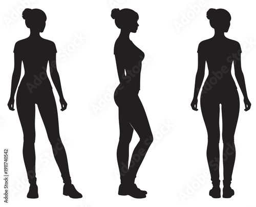 Female Body Front Side Back View Silhouettes