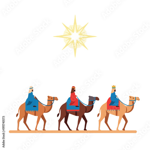 Three Wise Men Riding Camels Under Starry Night Sky