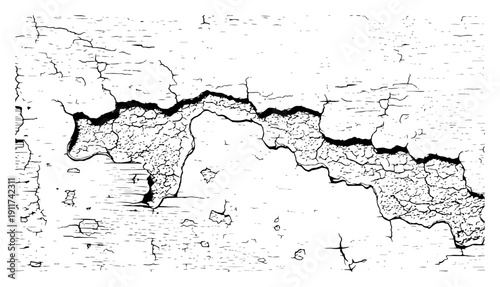 Hand drawn sketch of a deeply cracked wall surface with distressed plaster texture