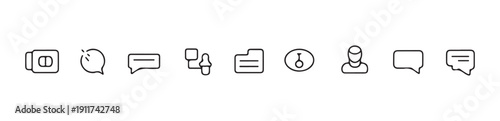 Line style communication and navigation icons featuring speech bubbles folder and user profile sign