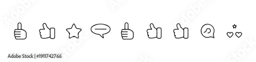 Feedback and rating icons with thumbs up star and speech bubble for customer satisfaction analysis