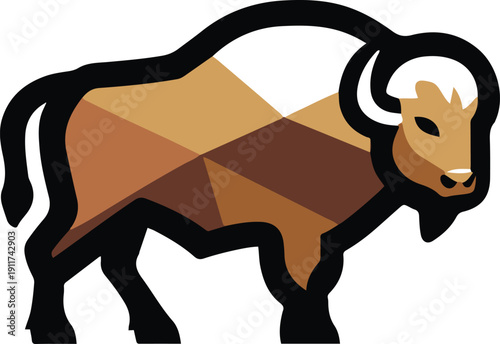 Flat vector buffalo icon, strong bold outline, 4 solid earthy colors, simple shape, no gradients, no background elements 1