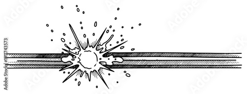 Vector illustration of a stylized explosion or impact effect on a horizontal striped line