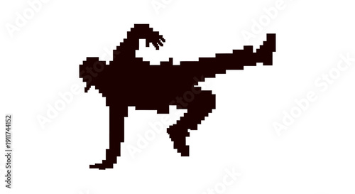 pixel art breakdancer silhouette in dynamic freeze pose embodying retro 8-bit style and energetic movement perfect for game design.