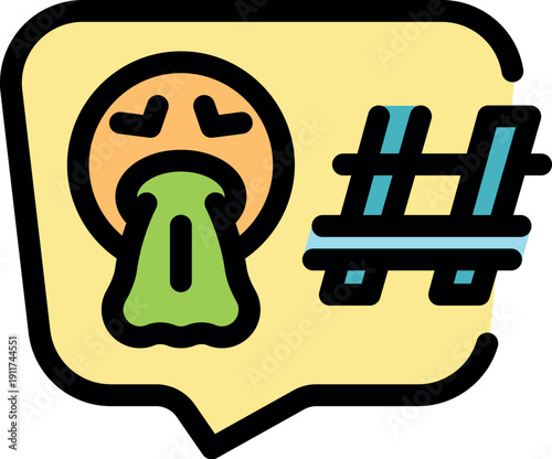 Emoji expressing disgust with hashtag in a speech bubble