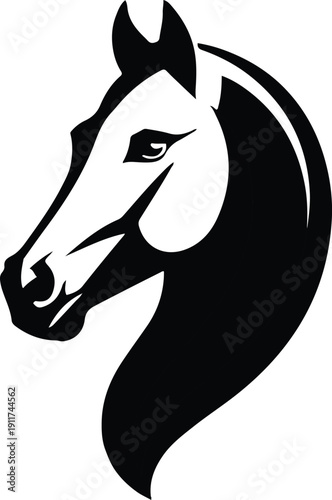 Simple horse head vector logo style, bold black stroke, flat brown fill, no texture, high contrast, minimal design 2