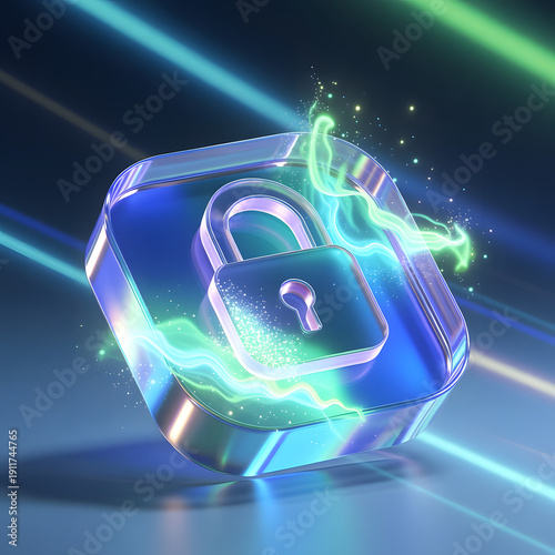 Neon Cyber Shield Lock – Futuristic App Security and Data Protection Icon