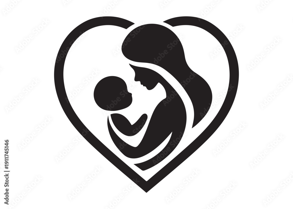 Obraz premium mother's day logo silhouette vector, motherhood love silhouette vector illustration, women and child logo silhouette, mother holding baby logo, happy mother's day logo vector silhouette 