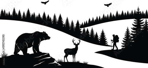 Elegant minimalist red hearts illustration with flowing black curved lines on a white background for romantic wedding invitations, Valentine's Day cards, and love.