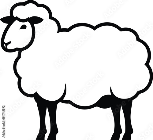 Minimal line based vector of a sheep, rounded wool shape, solid white and black fill, clean thick outline, no tiny details, isolated on white 3