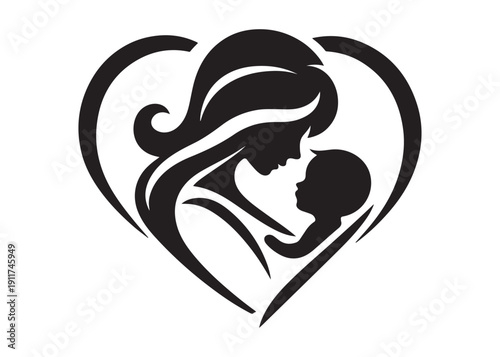 mother's day logo silhouette vector, motherhood love silhouette vector illustration, women and child logo silhouette, mother holding baby logo, happy mother's day logo vector silhouette 
