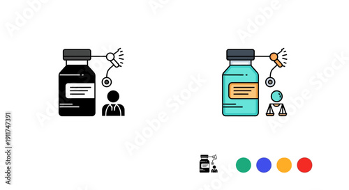 Vaccine safety regulation concept. Vial and justice scale.