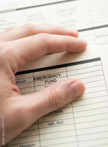 Close Up Of A Hand Holding A Financial Document With Emergency Fund Section Clearly Visible In Soft Natural Lighting