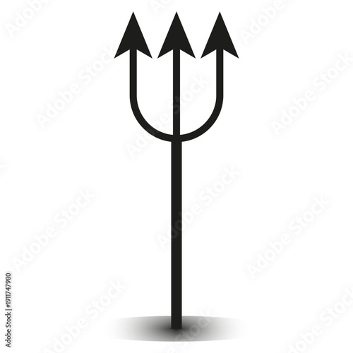 Black trident icon. Three prong symbol. Sharp Vector spear. Power weapon sign.