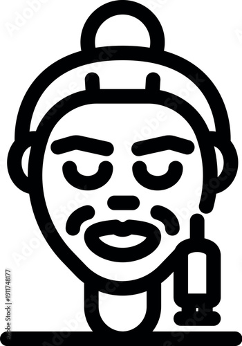 Beautician using a device for a lifting procedure applying a face skin mask