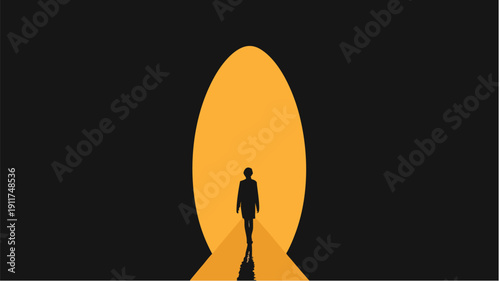 Man standing at the threshold of a bright opportunity