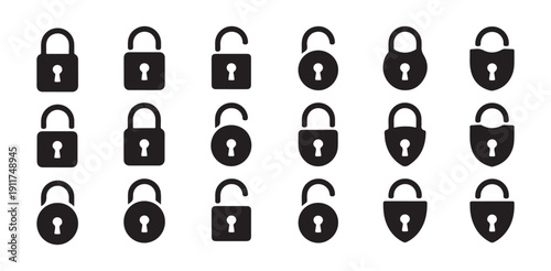 Lock and padlock icons variety for security access and protection concepts