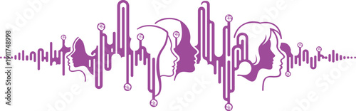 Manual traced - Women Voices Soundwave Abstract Illustration, Female Profile Silhouettes in Audio Wave Vector, Empowerment and Solidarity Concept Art.