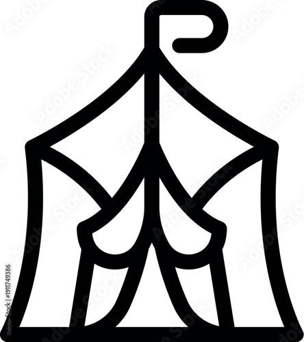 Minimalist icon of a camping tent, representing outdoor adventures, temporary shelter, and exploration