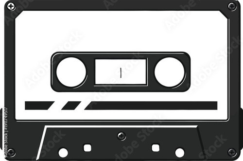 Minimal flat vector cassette tape on a simple background, top view