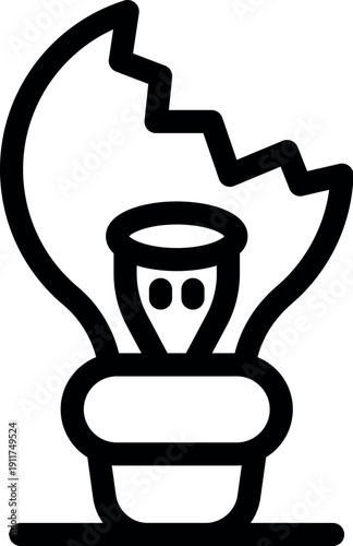 Broken lightbulb representing a lack of ideas, a stop to innovation, or a power outage