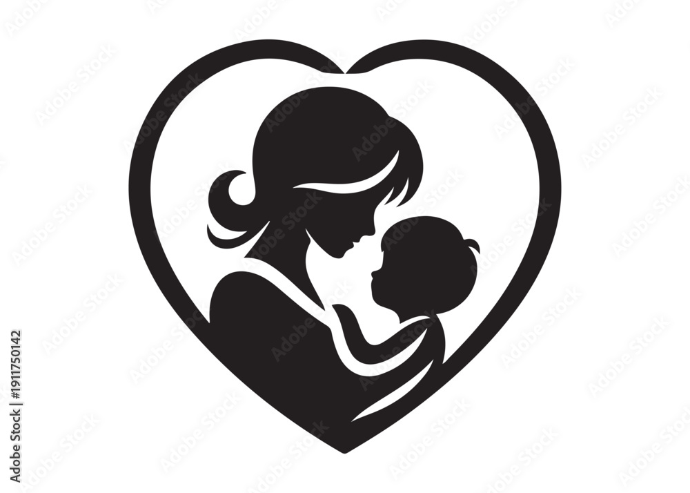 Fototapeta premium mother's day logo silhouette vector, motherhood love silhouette vector illustration, women and child logo silhouette, mother holding baby logo, happy mother's day logo vector silhouette 
