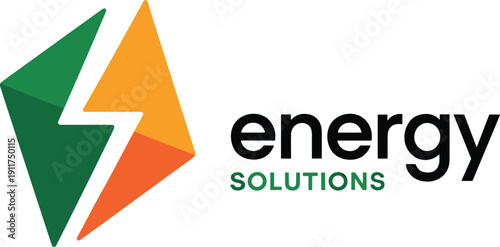 Energy Solutions logo design, sustainable power symbol, renewable electricity graphic, eco-friendly branding, lightning bolt icon, modern energy company identity