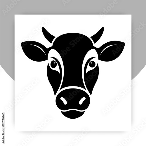 Cow Head Silhouette Vector – Farm Animal Black Icon Illustration,