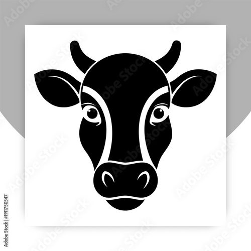 Cow Head Silhouette Vector – Farm Animal Black Icon Illustration,