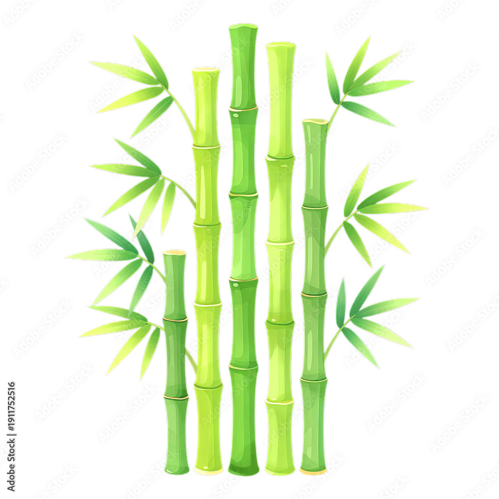 Obraz premium Green Bamboo Stalks With Leaves Vector Illustration