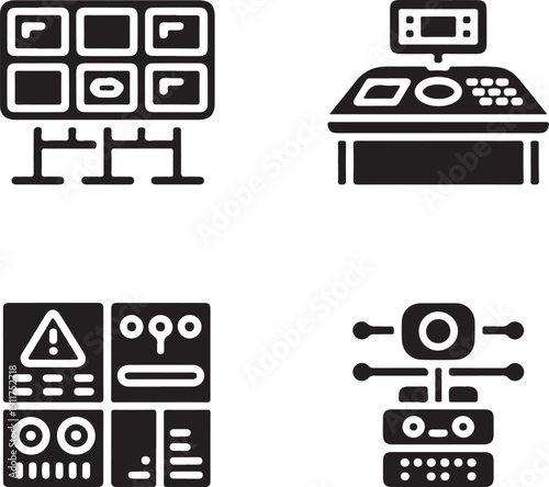 Four black and white of technology and robotics equipment
