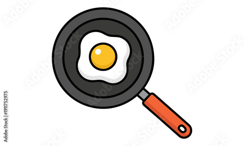 Sunny Side Up Fried Egg in Black Frying Pan Vector Icon