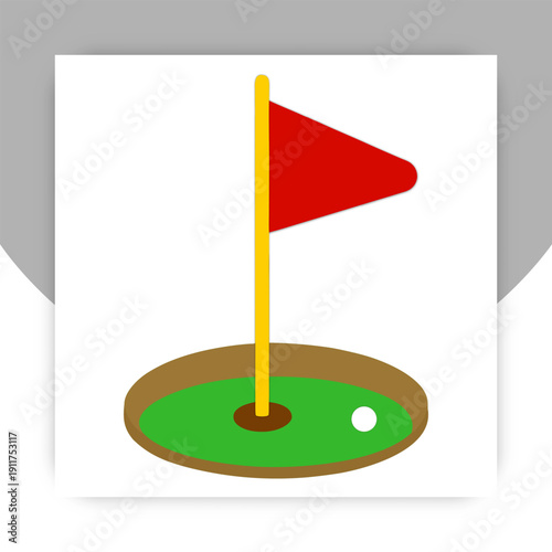 Mini Golf Green with Flagstick and Ball – Simple Flat Design Icon,