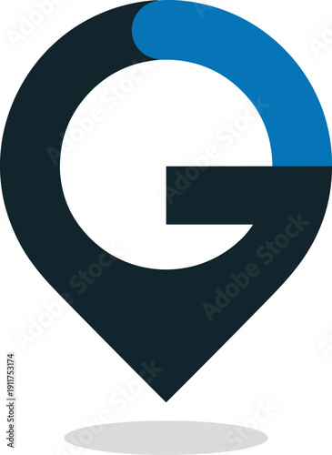 Location pin G logo design, navigation branding graphic, map marker icon, modern geolocation symbol, digital mapping identity, travel service concept