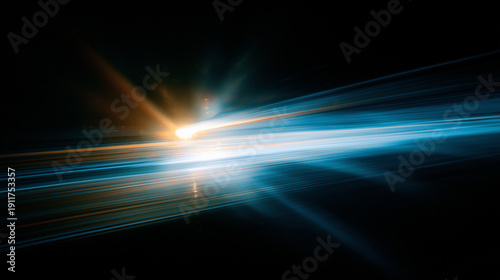 Abstract High Speed Light Leaks Overlay with Motion Blur Blue and Orange Neon Streaks on Black Background for Cinematic Effects