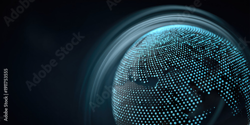 Digital globe glowing dots abstract earth blue light futuristic technology data network dark background global connection