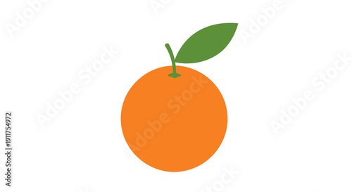 Vibrant orange fruit with green leaf isolated on white background