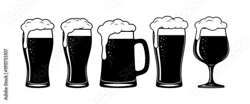 Beer Mug Pint Glass Icons Set Silhouette Foam Ale Vector