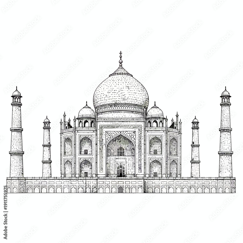 Obraz premium Taj Mahal Minimal Vector Design – World Famous Monument