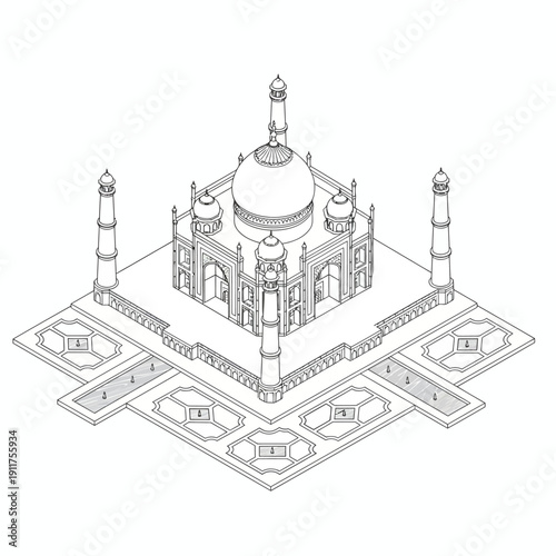 Taj Mahal Monochrome Vector – Timeless Indian Architecture