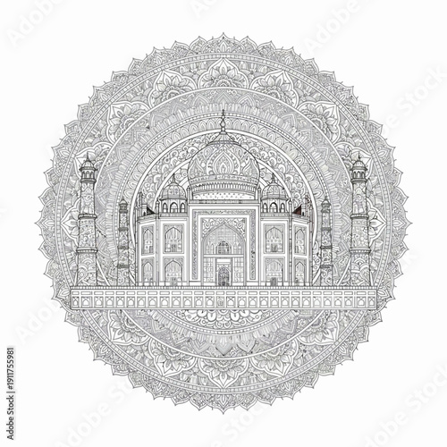 Taj Mahal Line Art Vector – Indian Heritage Monument Design