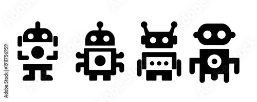 Robot flat icon set for gaming app interface design