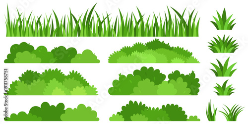 Vector image of green lawn grass for open ground, isolated on a white background. Cartoon garden image, element for your design.