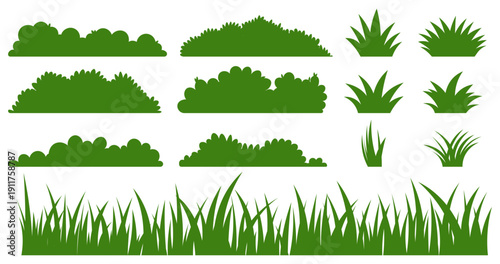 Vector image of green lawn grass for open ground, isolated on a white background. Cartoon garden image, element for your design.