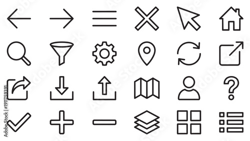 Essential UI UX Interface Navigation Line Icon Set