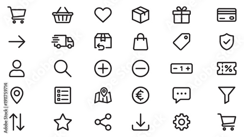 E-commerce, Business, and Shopping Outline Icons Set for Digital Platforms